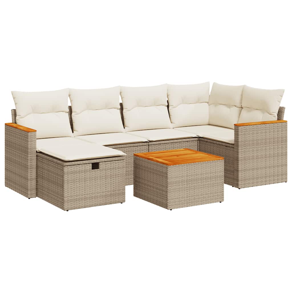 7-delige Loungeset met kussens poly rattan beige is nu te koop bij PeponiXL, paradijselijk wonen!