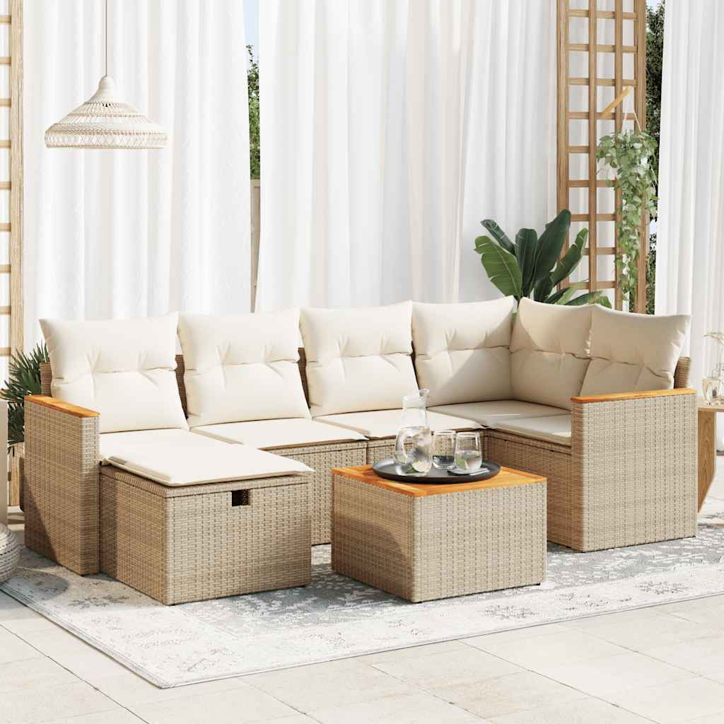 7-delige Loungeset met kussens poly rattan beige is nu te koop bij PeponiXL, paradijselijk wonen!