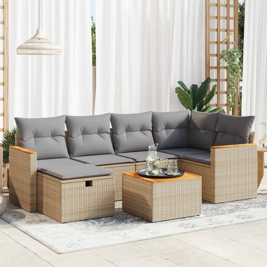 7-delige Loungeset met kussens poly rattan beige is nu te koop bij PeponiXL, paradijselijk wonen!
