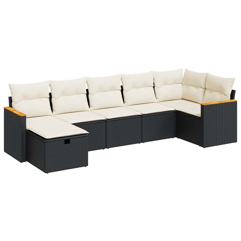 7-delige Loungeset met kussens poly rattan zwart is nu te koop bij PeponiXL, paradijselijk wonen!