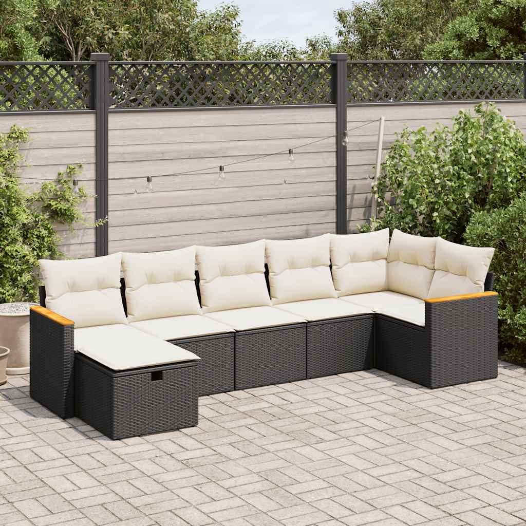 7-delige Loungeset met kussens poly rattan zwart is nu te koop bij PeponiXL, paradijselijk wonen!