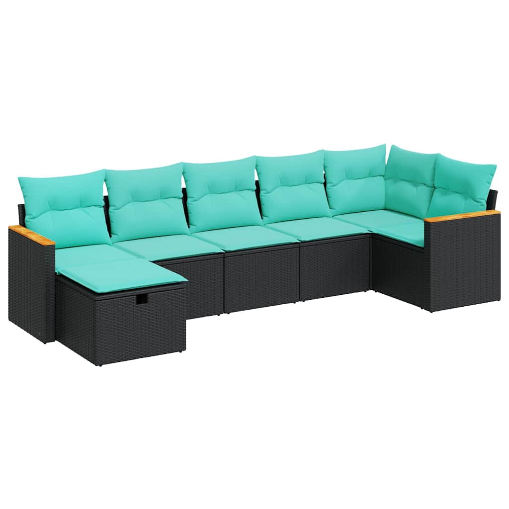 7-delige Loungeset met kussens poly rattan zwart is nu te koop bij PeponiXL, paradijselijk wonen!