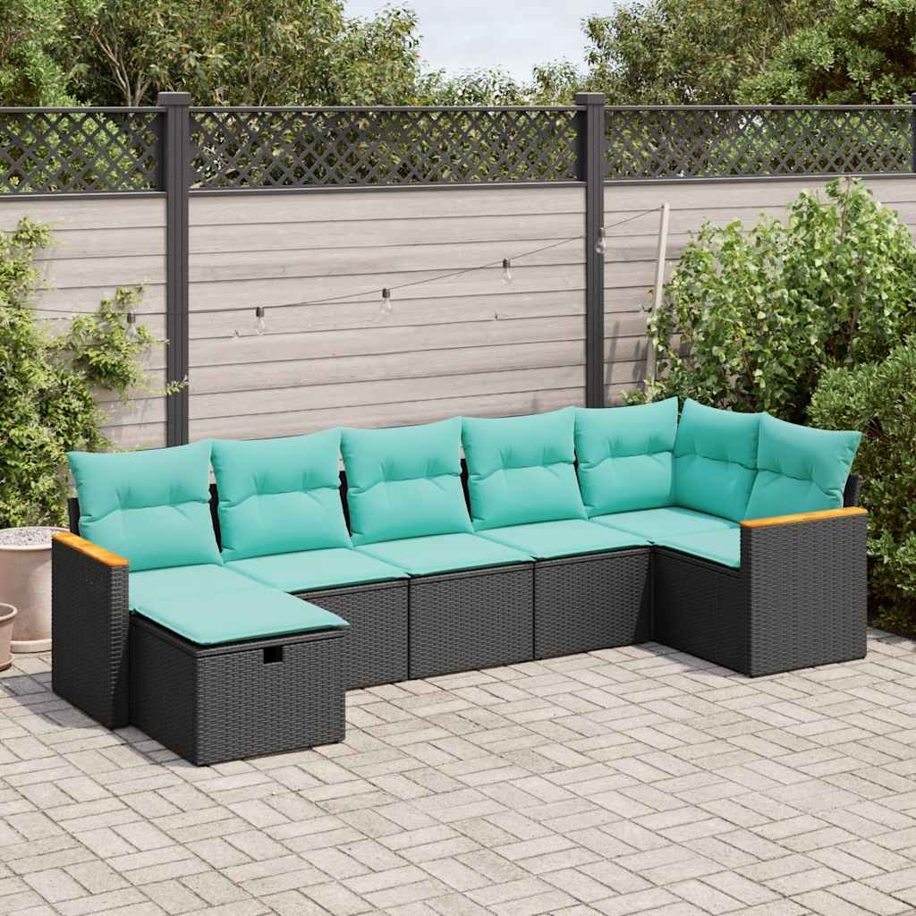 7-delige Loungeset met kussens poly rattan zwart is nu te koop bij PeponiXL, paradijselijk wonen!