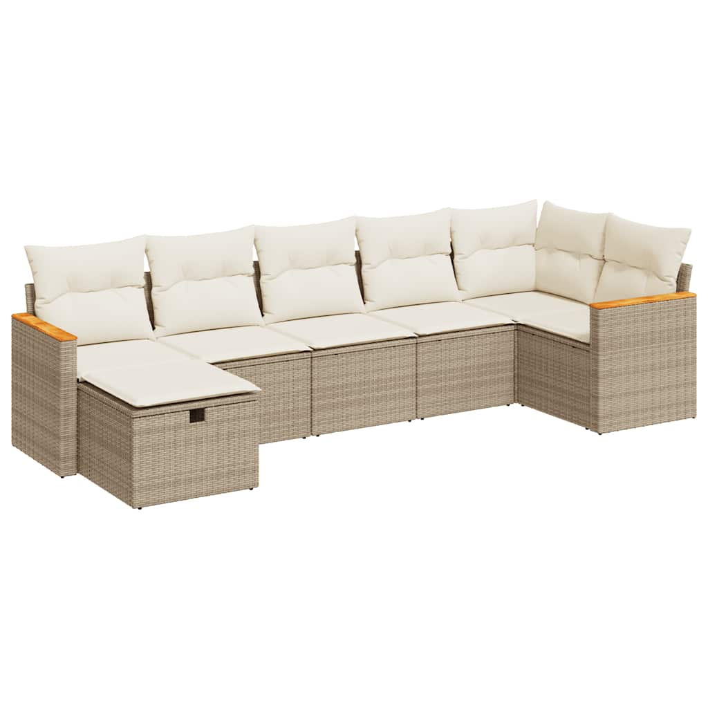 7-delige Loungeset met kussens poly rattan beige is nu te koop bij PeponiXL, paradijselijk wonen!