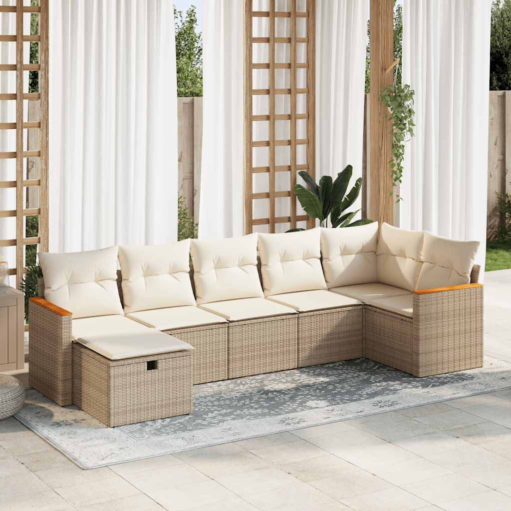 7-delige Loungeset met kussens poly rattan beige is nu te koop bij PeponiXL, paradijselijk wonen!