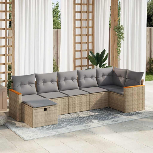 7-delige Loungeset met kussens poly rattan beige is nu te koop bij PeponiXL, paradijselijk wonen!