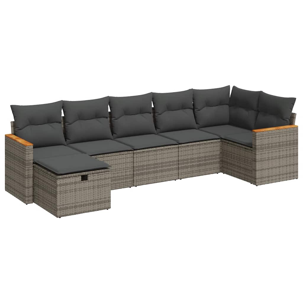 7-delige Loungeset met kussens poly rattan grijs