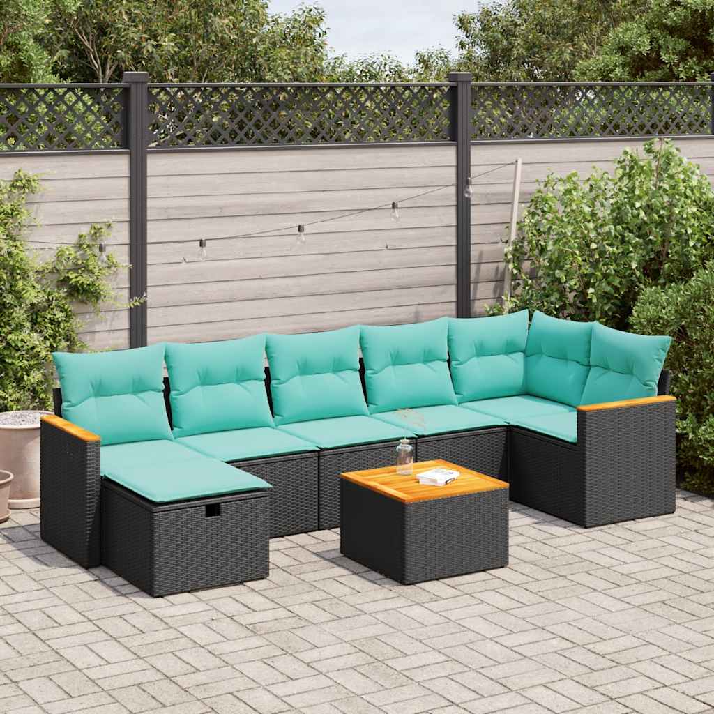 8-delige Loungeset met kussens poly rattan zwart is nu te koop bij PeponiXL, paradijselijk wonen!