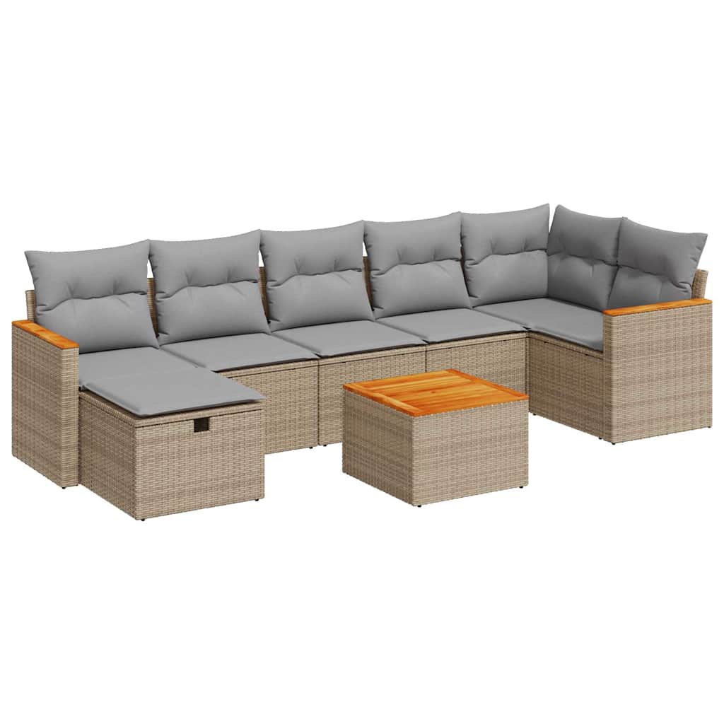 8-delige Loungeset met kussens poly rattan beige