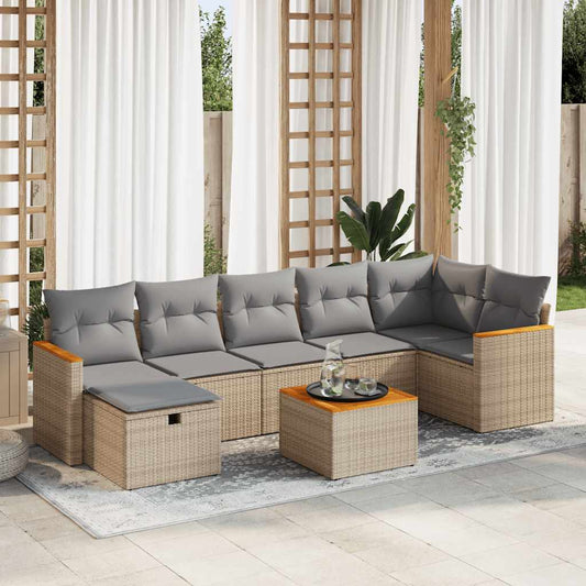 8-delige Loungeset met kussens poly rattan beige is nu te koop bij PeponiXL, paradijselijk wonen!