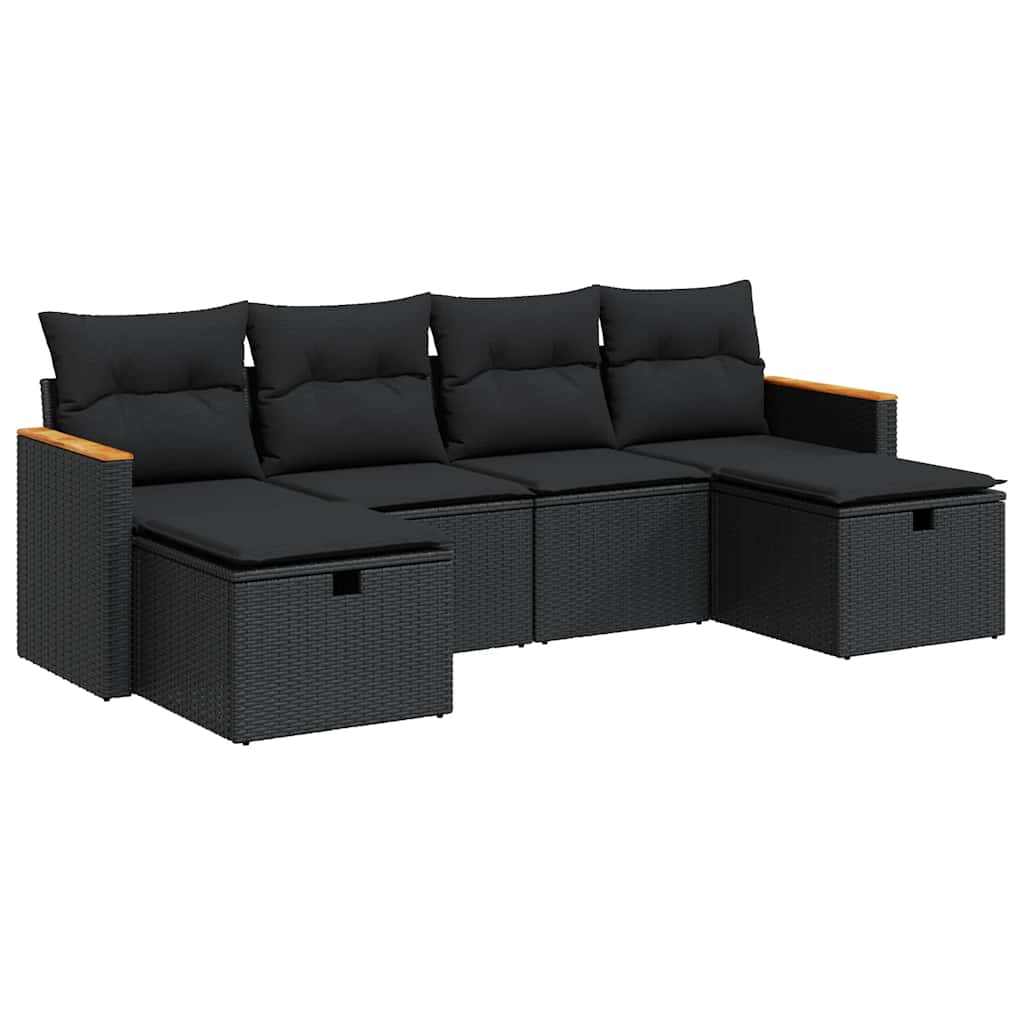 6-delige Loungeset met kussens poly rattan zwart is nu te koop bij PeponiXL, paradijselijk wonen!