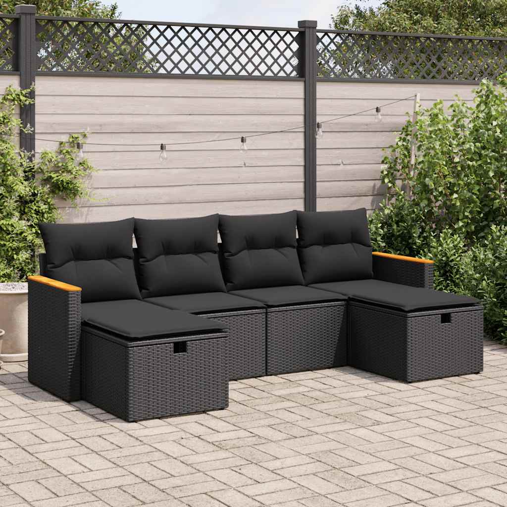 6-delige Loungeset met kussens poly rattan zwart is nu te koop bij PeponiXL, paradijselijk wonen!