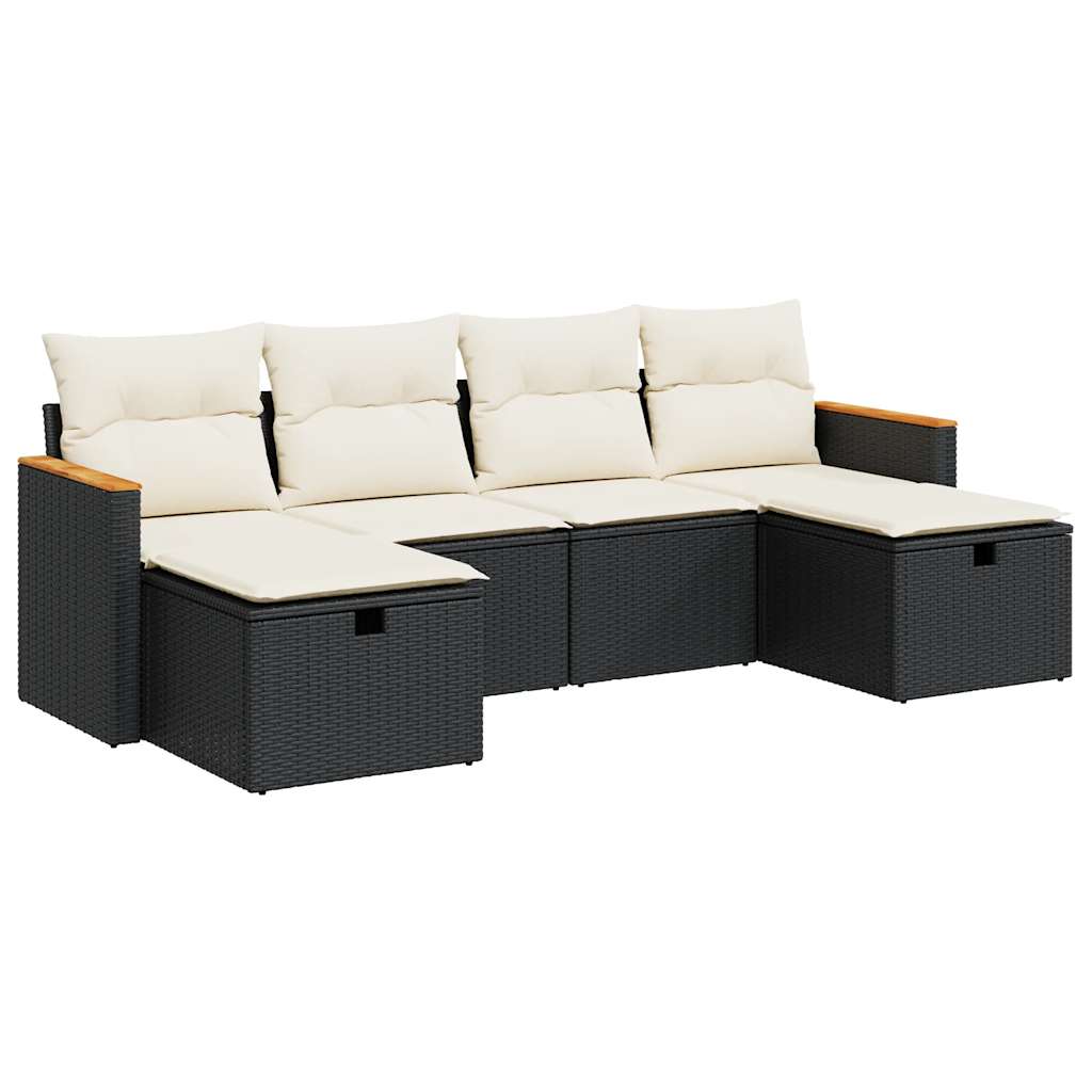 6-delige Loungeset met kussens poly rattan zwart is nu te koop bij PeponiXL, paradijselijk wonen!