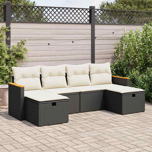 6-delige Loungeset met kussens poly rattan zwart is nu te koop bij PeponiXL, paradijselijk wonen!