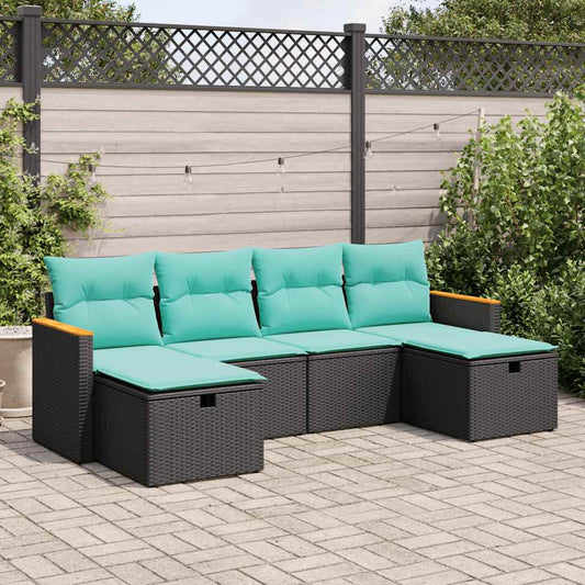 6-delige Loungeset met kussens poly rattan zwart is nu te koop bij PeponiXL, paradijselijk wonen!
