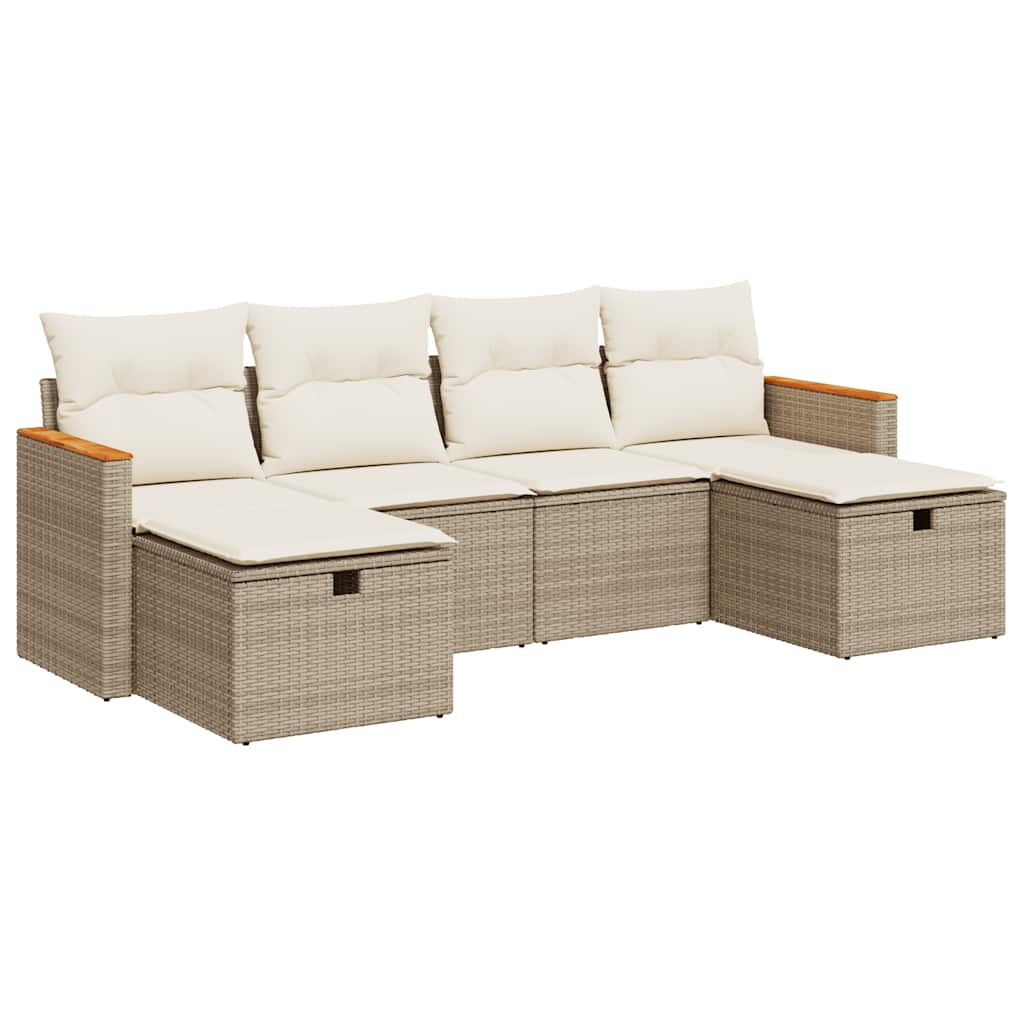 6-delige Loungeset met kussens poly rattan beige is nu te koop bij PeponiXL, paradijselijk wonen!