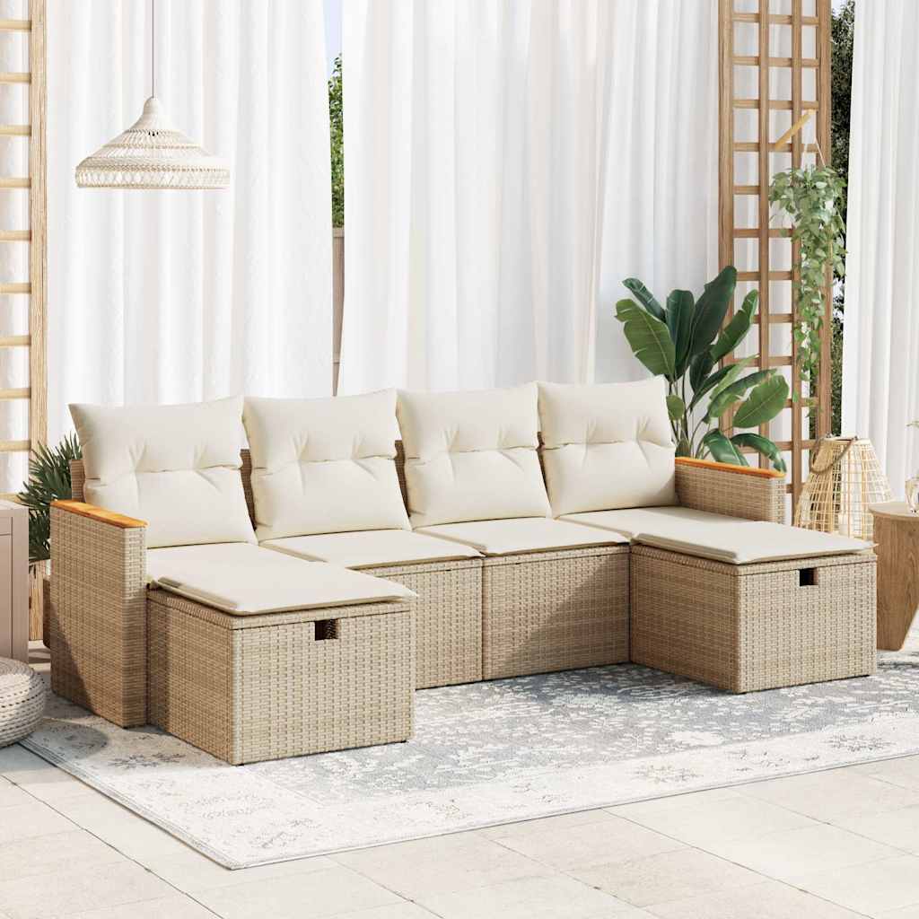 6-delige Loungeset met kussens poly rattan beige is nu te koop bij PeponiXL, paradijselijk wonen!