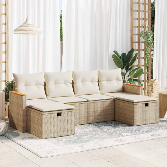 6-delige Loungeset met kussens poly rattan beige is nu te koop bij PeponiXL, paradijselijk wonen!