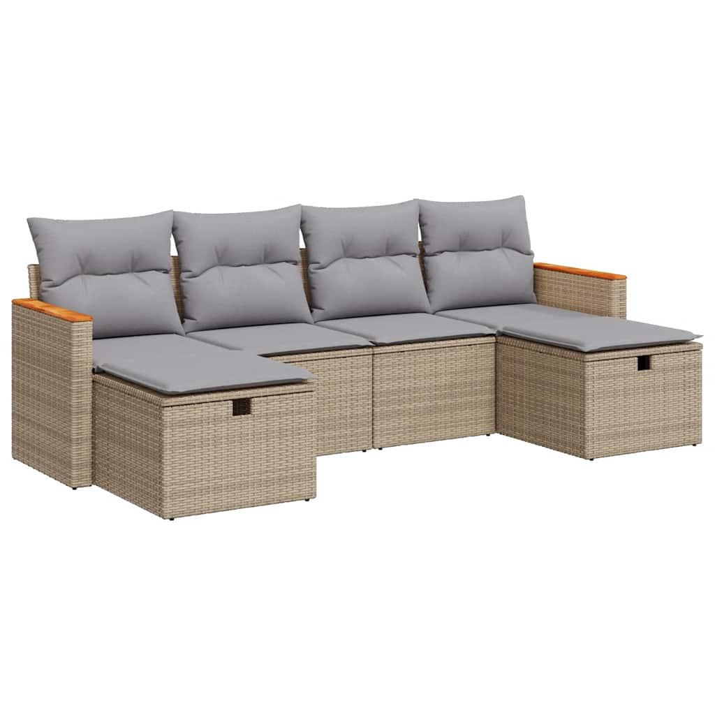 6-delige Loungeset met kussens poly rattan beige is nu te koop bij PeponiXL, paradijselijk wonen!