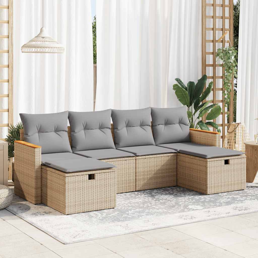 6-delige Loungeset met kussens poly rattan beige is nu te koop bij PeponiXL, paradijselijk wonen!