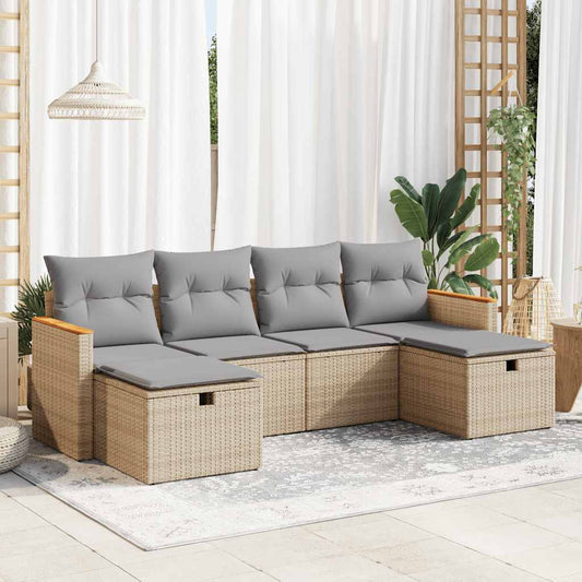 6-delige Loungeset met kussens poly rattan beige is nu te koop bij PeponiXL, paradijselijk wonen!