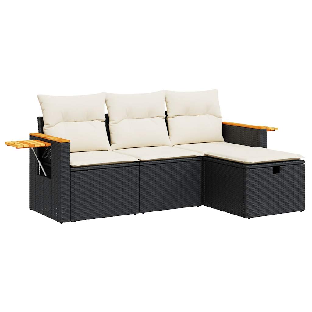 4-delige Loungeset met kussens poly rattan zwart is nu te koop bij PeponiXL, paradijselijk wonen!