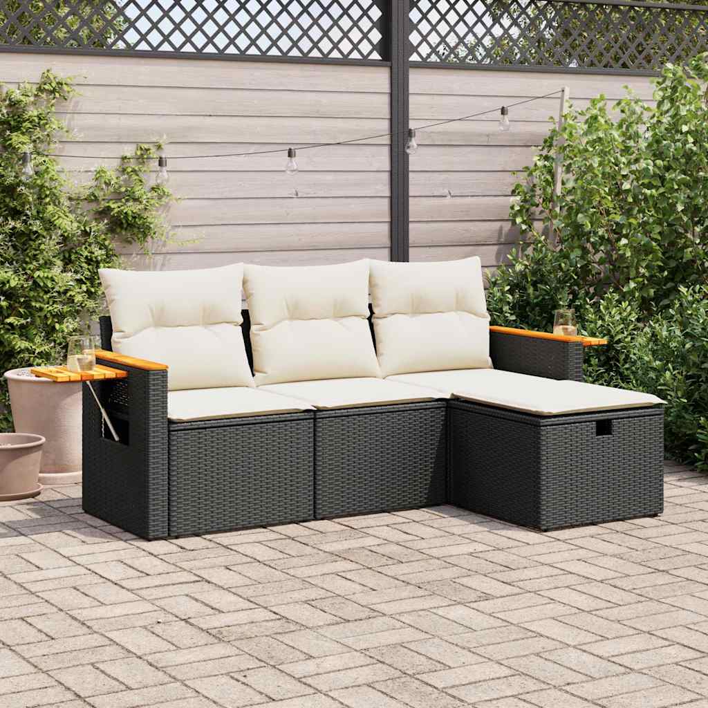 4-delige Loungeset met kussens poly rattan zwart is nu te koop bij PeponiXL, paradijselijk wonen!