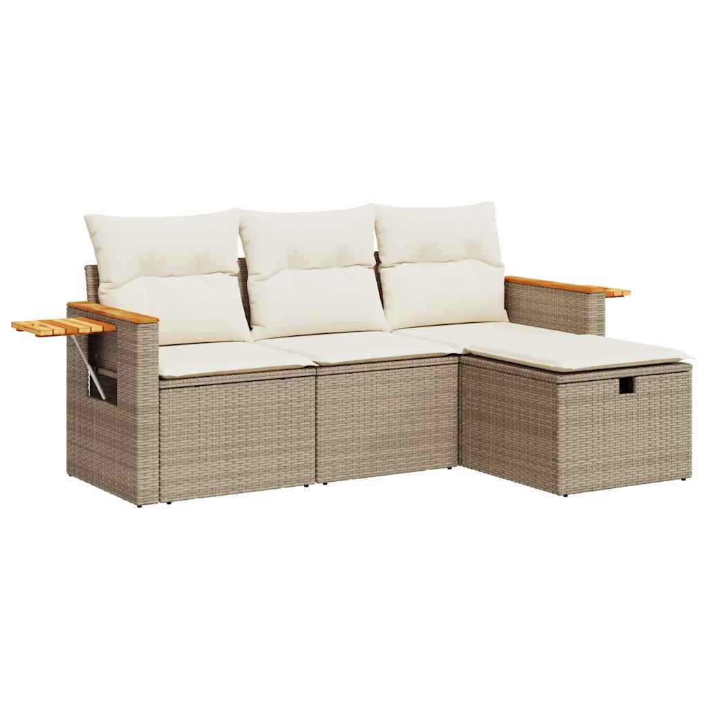 4-delige Loungeset met kussens poly rattan beige is nu te koop bij PeponiXL, paradijselijk wonen!