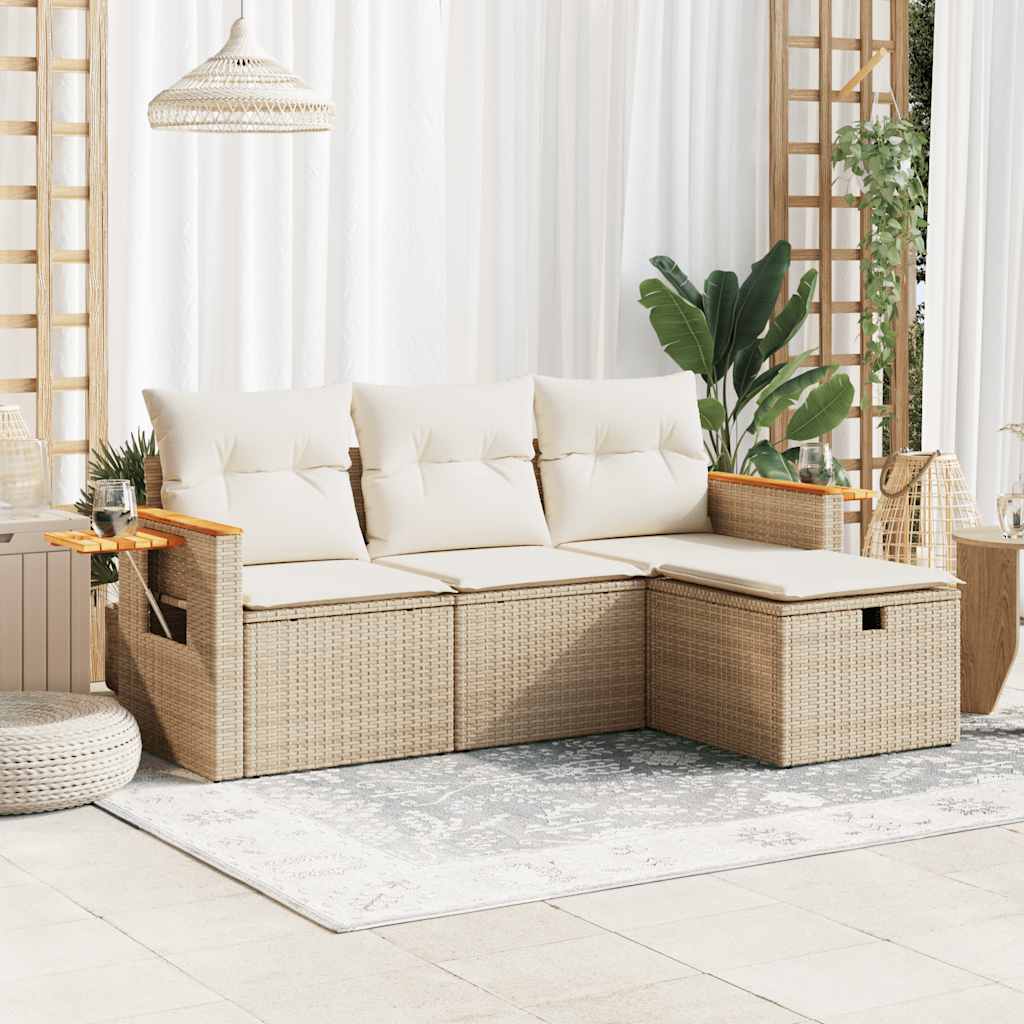 4-delige Loungeset met kussens poly rattan beige is nu te koop bij PeponiXL, paradijselijk wonen!