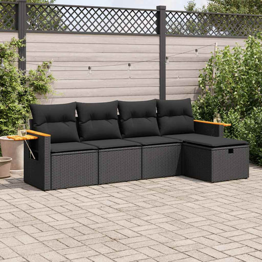 5-delige Loungeset met kussens poly rattan zwart is nu te koop bij PeponiXL, paradijselijk wonen!