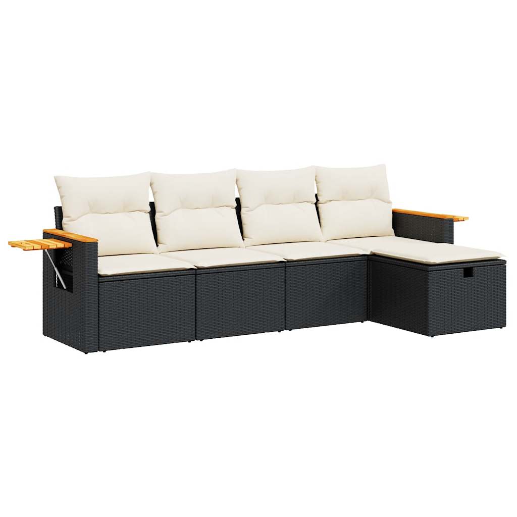 5-delige Loungeset met kussens poly rattan zwart is nu te koop bij PeponiXL, paradijselijk wonen!