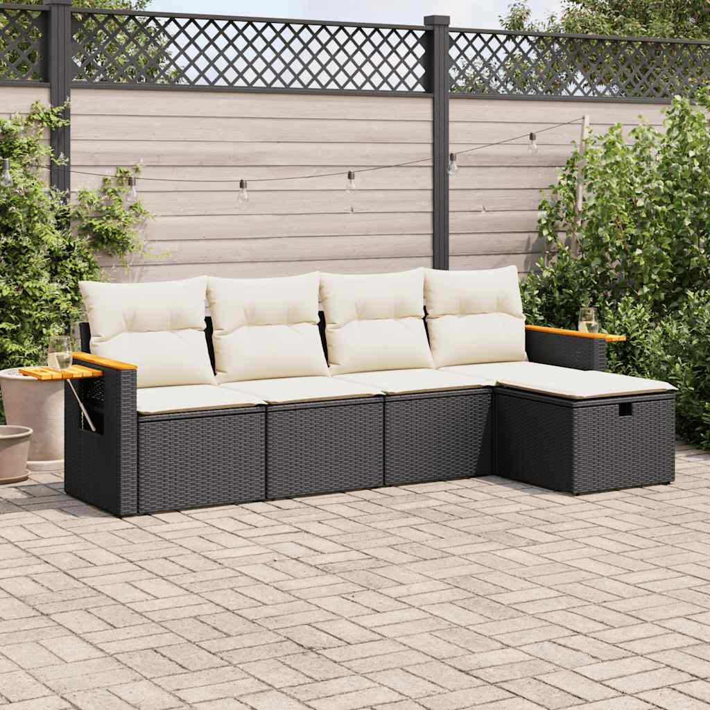 5-delige Loungeset met kussens poly rattan zwart is nu te koop bij PeponiXL, paradijselijk wonen!