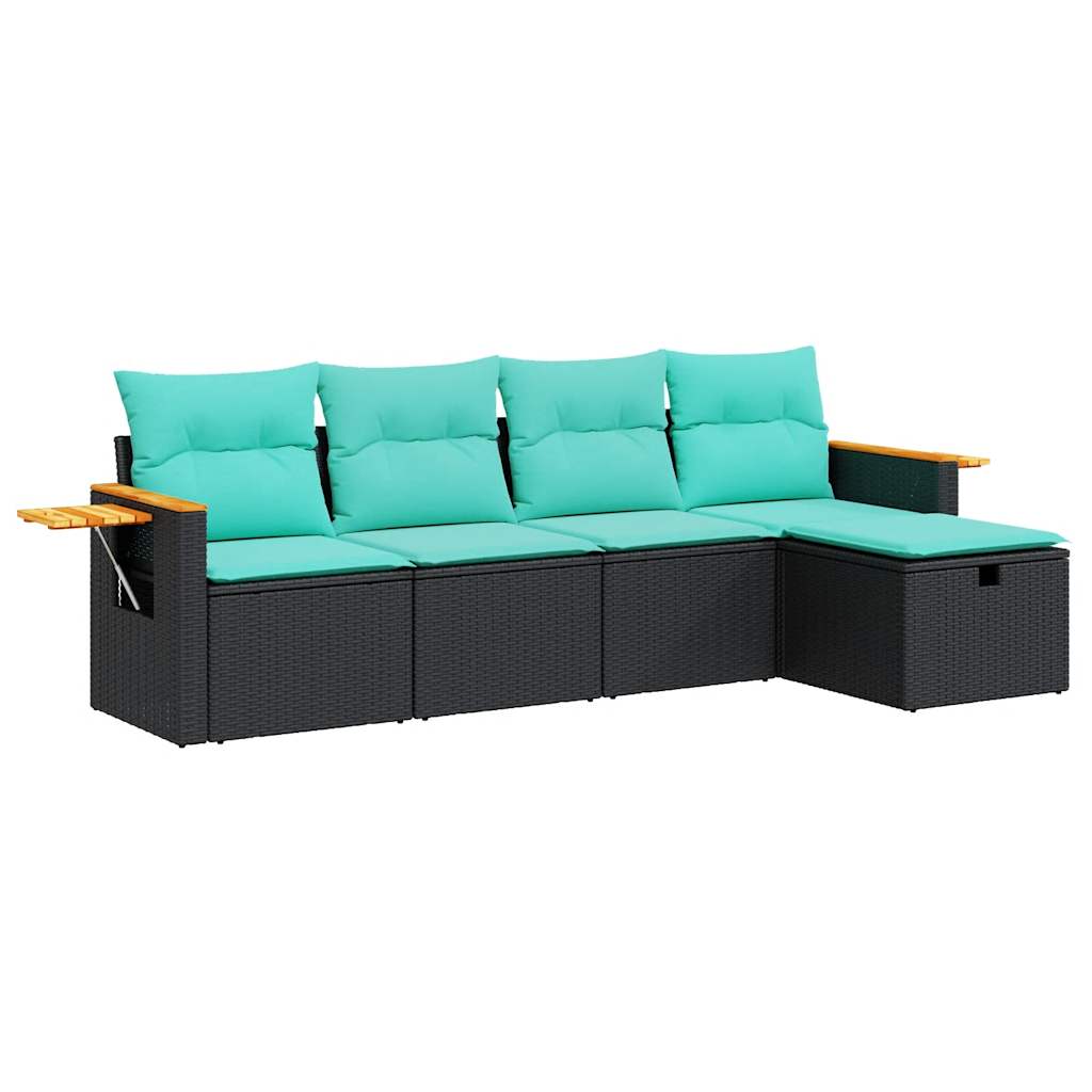 5-delige Loungeset met kussens poly rattan zwart is nu te koop bij PeponiXL, paradijselijk wonen!
