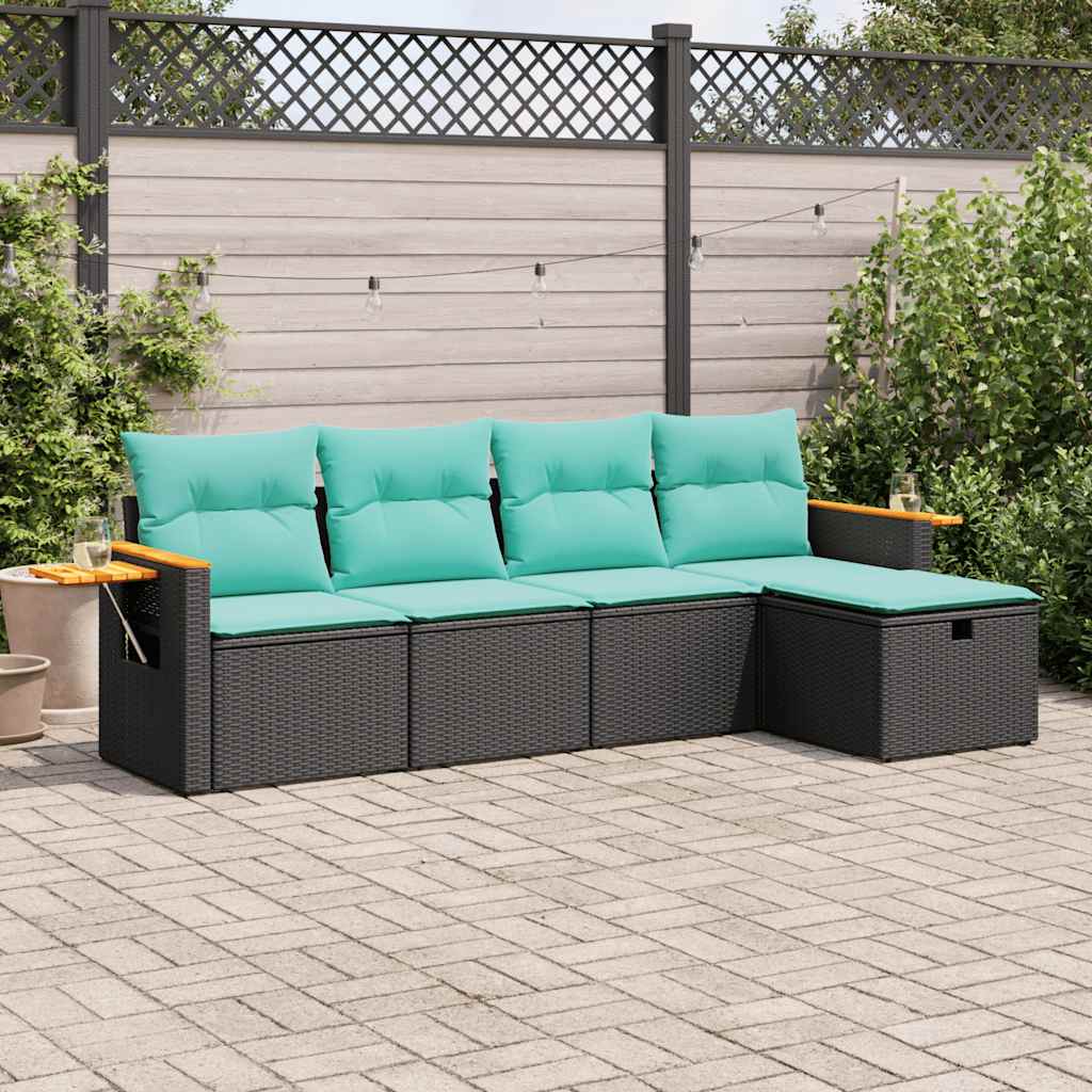 5-delige Loungeset met kussens poly rattan zwart is nu te koop bij PeponiXL, paradijselijk wonen!