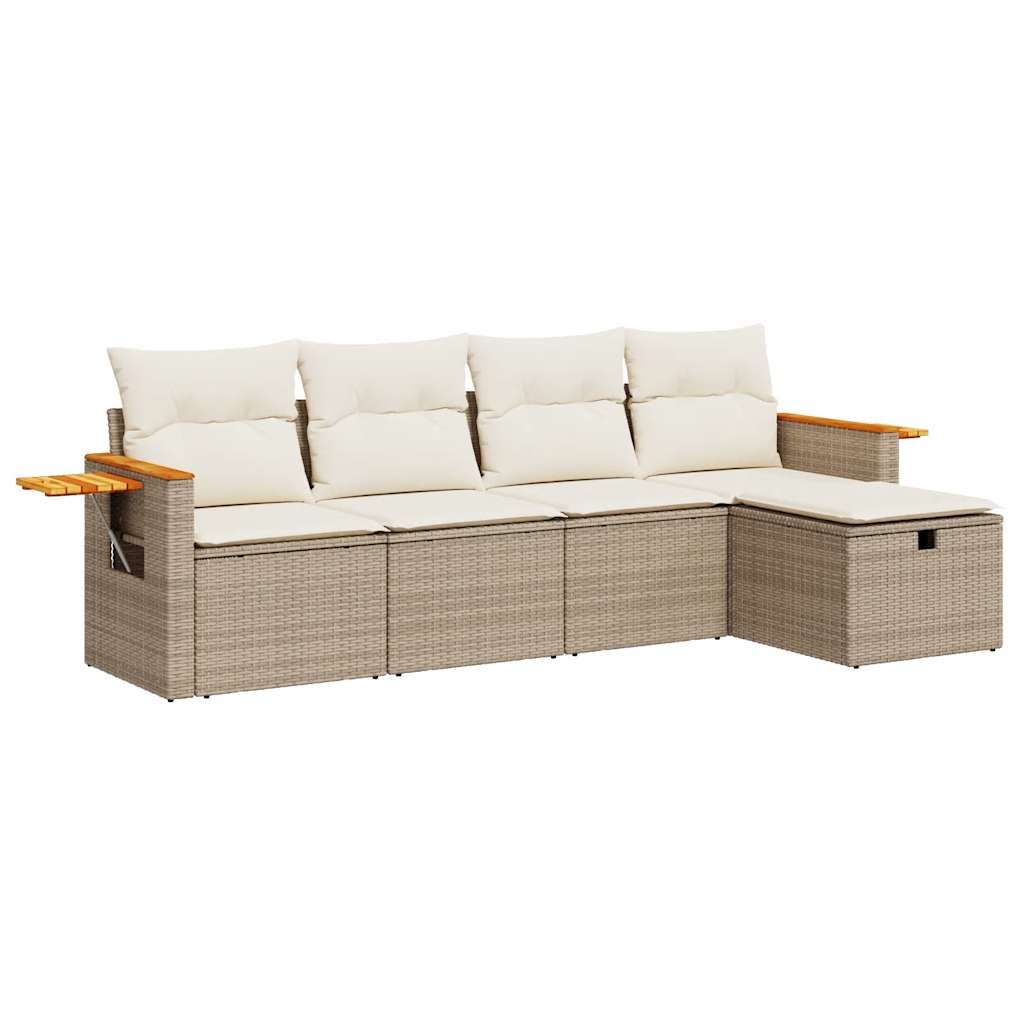 5-delige Loungeset met kussens poly rattan beige is nu te koop bij PeponiXL, paradijselijk wonen!
