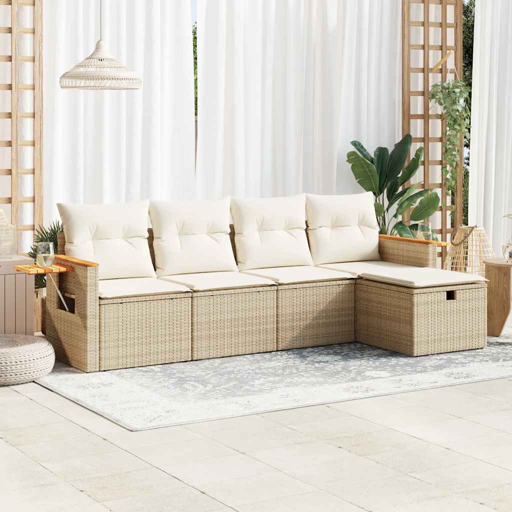 5-delige Loungeset met kussens poly rattan beige is nu te koop bij PeponiXL, paradijselijk wonen!