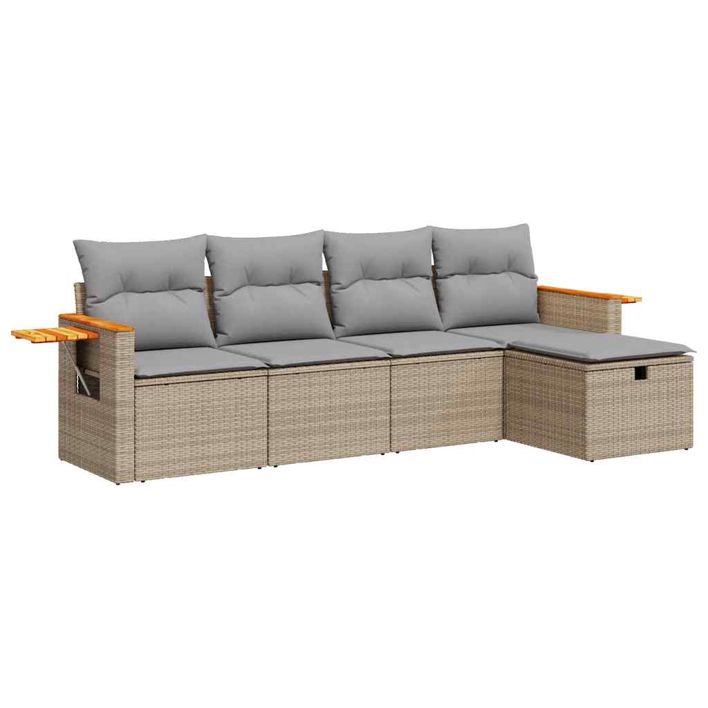5-delige Loungeset met kussens poly rattan beige