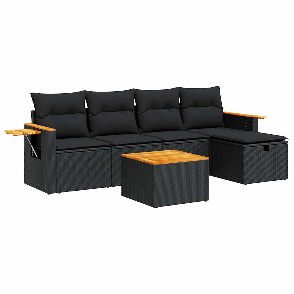 6-delige Loungeset met kussens poly rattan zwart is nu te koop bij PeponiXL, paradijselijk wonen!