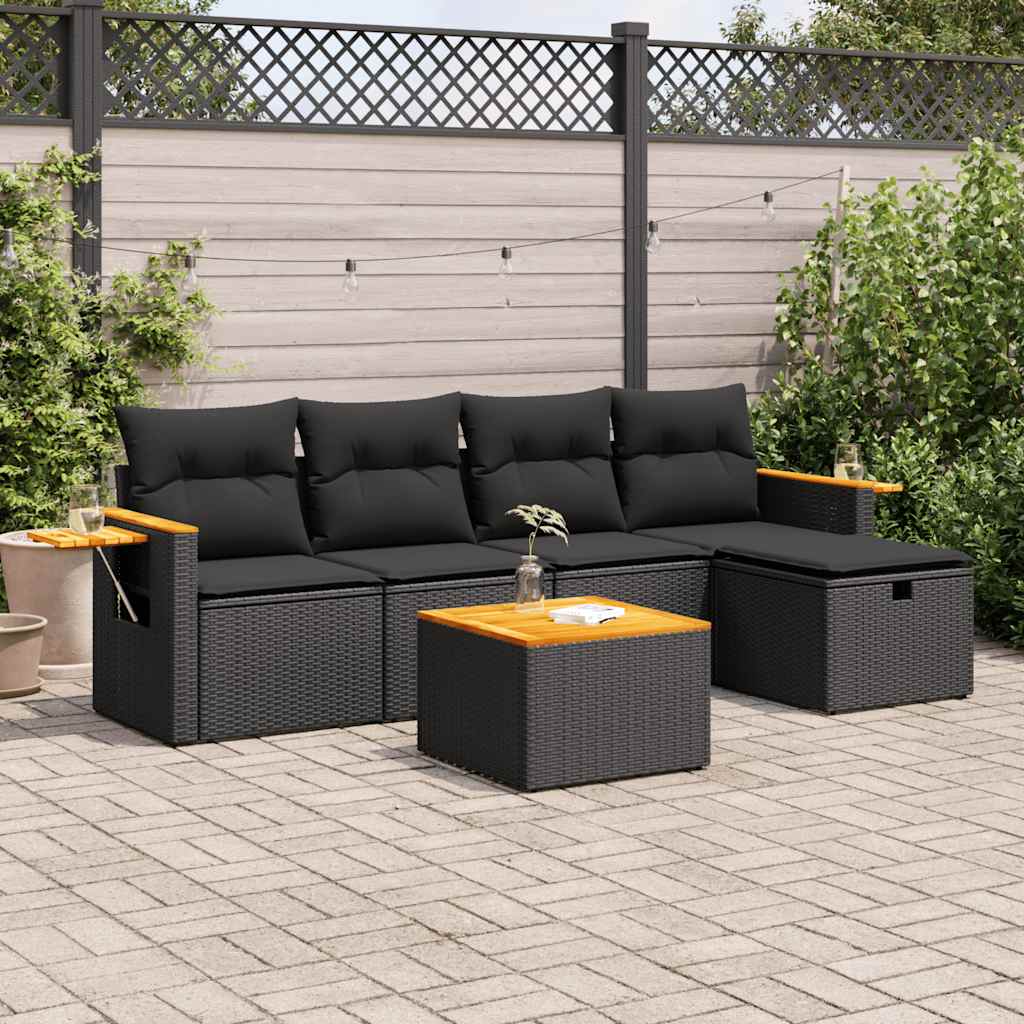 6-delige Loungeset met kussens poly rattan zwart is nu te koop bij PeponiXL, paradijselijk wonen!