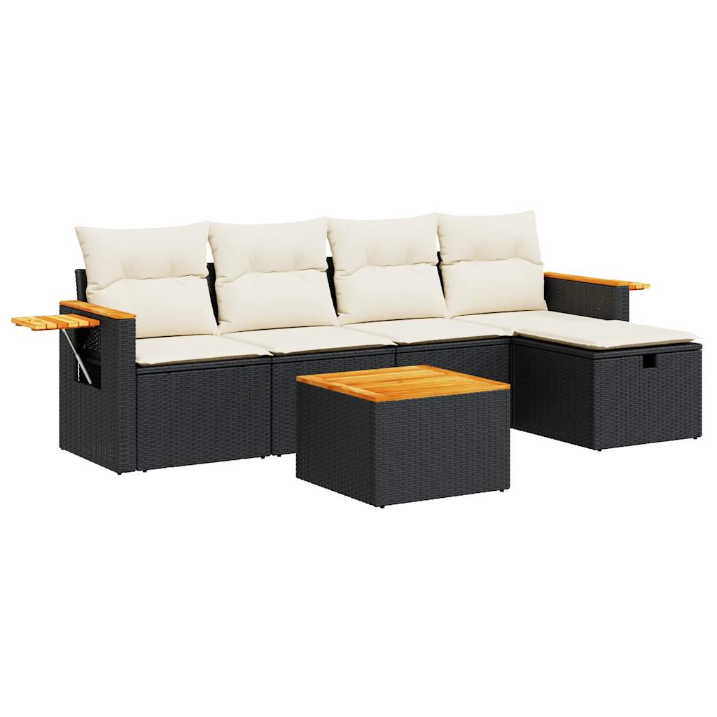 6-delige Loungeset met kussens poly rattan zwart is nu te koop bij PeponiXL, paradijselijk wonen!