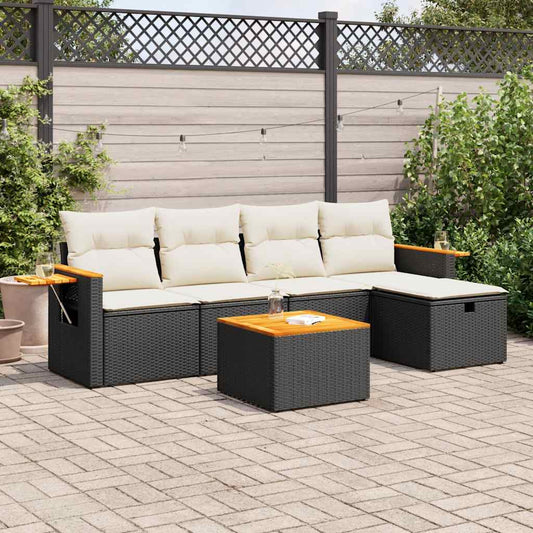 6-delige Loungeset met kussens poly rattan zwart is nu te koop bij PeponiXL, paradijselijk wonen!