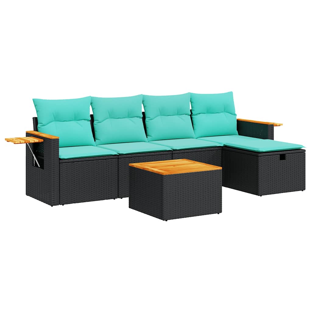 6-delige Loungeset met kussens poly rattan zwart is nu te koop bij PeponiXL, paradijselijk wonen!