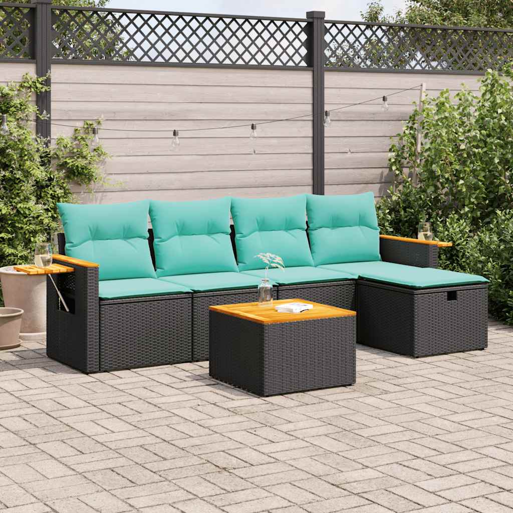 6-delige Loungeset met kussens poly rattan zwart is nu te koop bij PeponiXL, paradijselijk wonen!