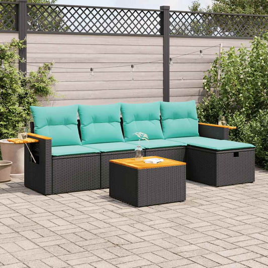 6-delige Loungeset met kussens poly rattan zwart is nu te koop bij PeponiXL, paradijselijk wonen!