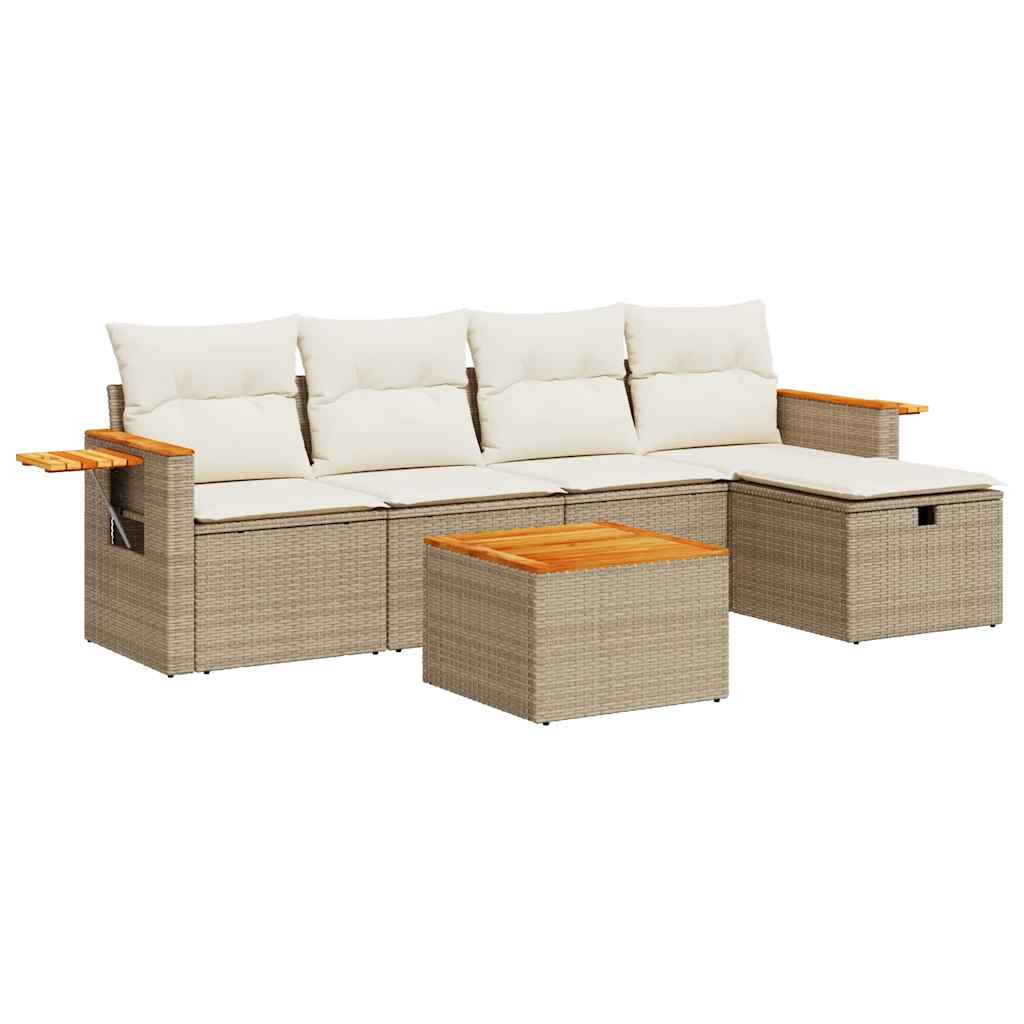 6-delige Loungeset met kussens poly rattan beige is nu te koop bij PeponiXL, paradijselijk wonen!