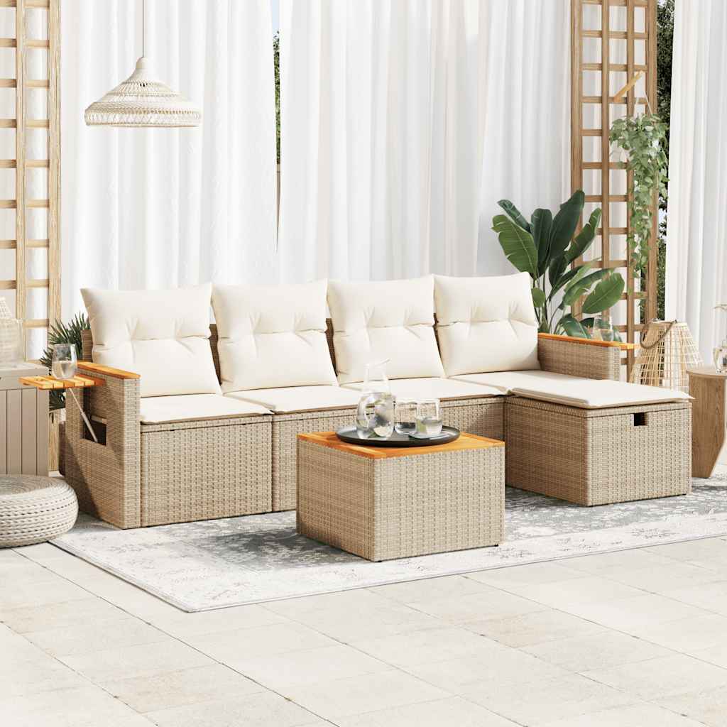 6-delige Loungeset met kussens poly rattan beige is nu te koop bij PeponiXL, paradijselijk wonen!