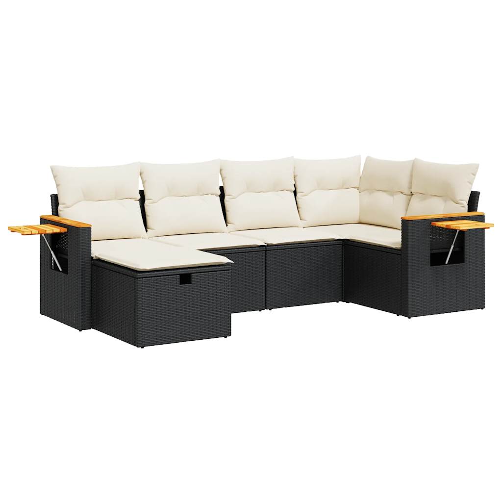 6-delige Loungeset met kussens poly rattan zwart is nu te koop bij PeponiXL, paradijselijk wonen!