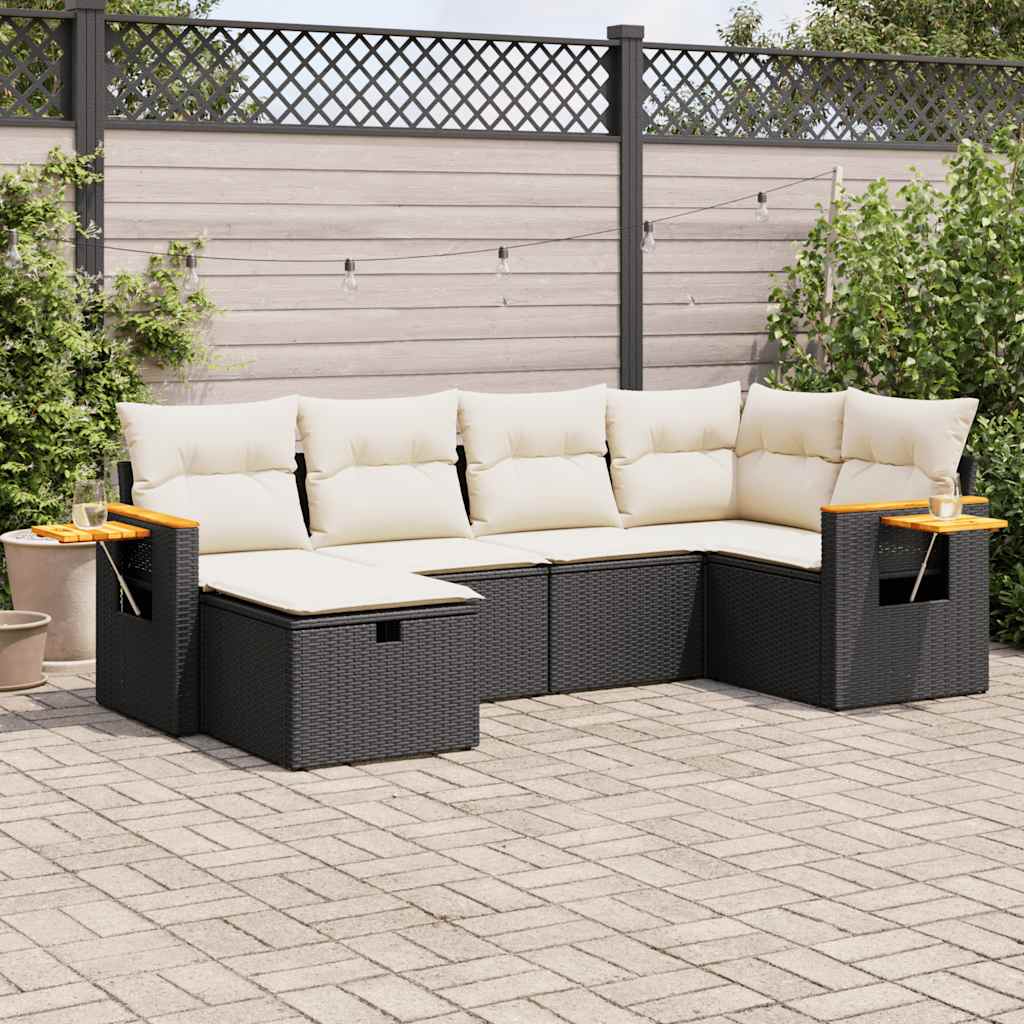 6-delige Loungeset met kussens poly rattan zwart is nu te koop bij PeponiXL, paradijselijk wonen!