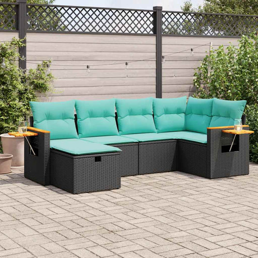 6-delige Loungeset met kussens poly rattan zwart is nu te koop bij PeponiXL, paradijselijk wonen!