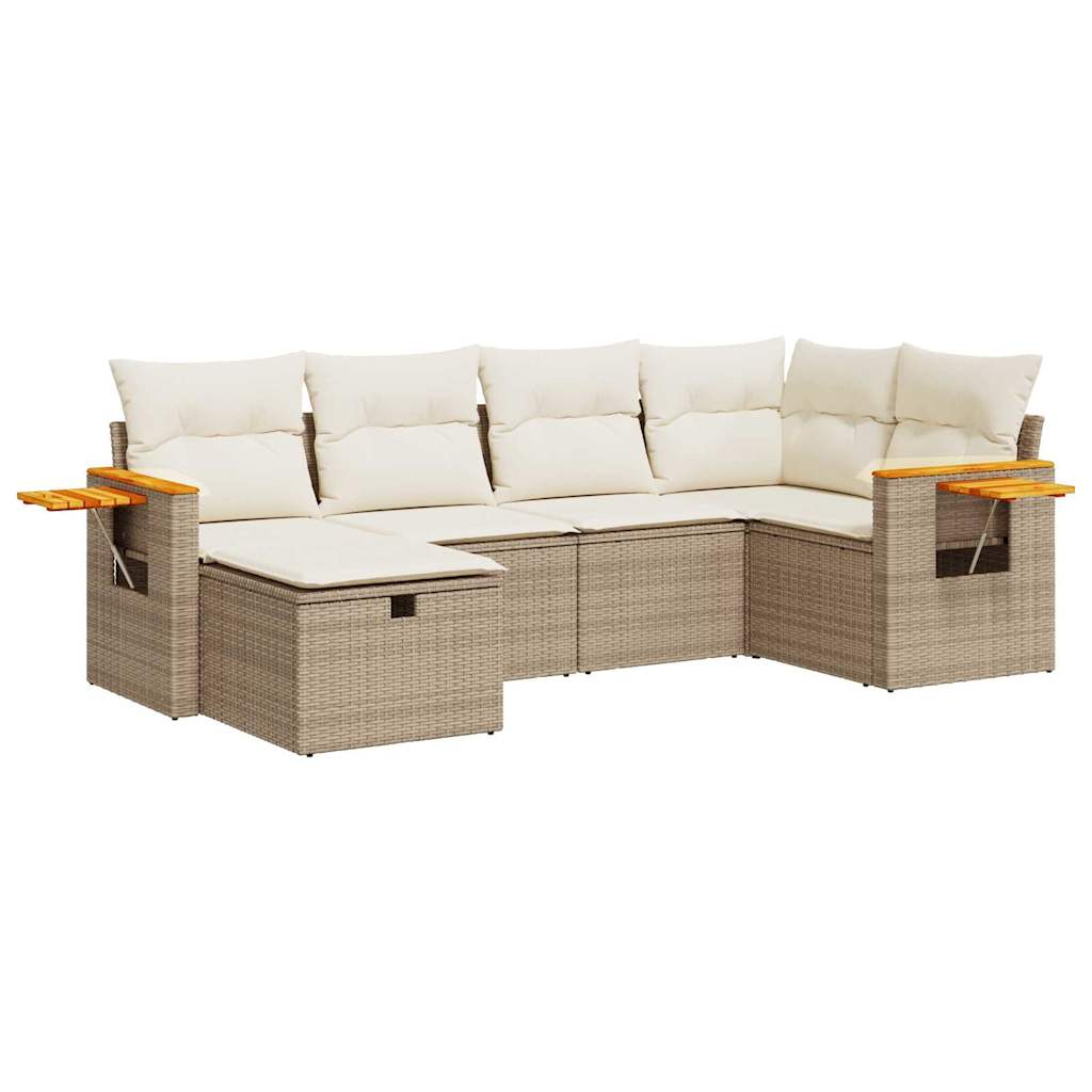 6-delige Loungeset met kussens poly rattan beige is nu te koop bij PeponiXL, paradijselijk wonen!